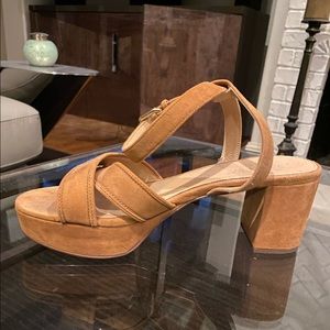 J Crew caramel suede 1.5” platform sandal. 3”heel. Size 6.5